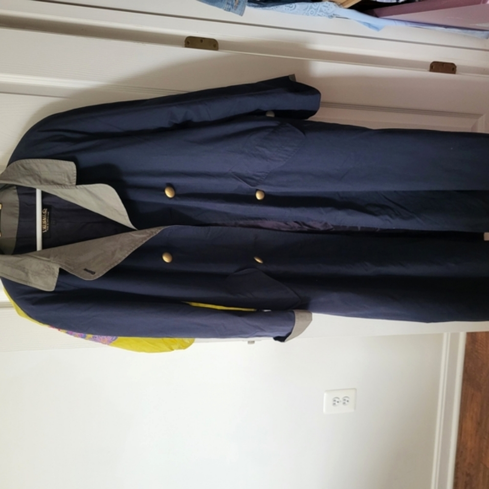 Blue and Gray Trench Coat with Notched Lapel